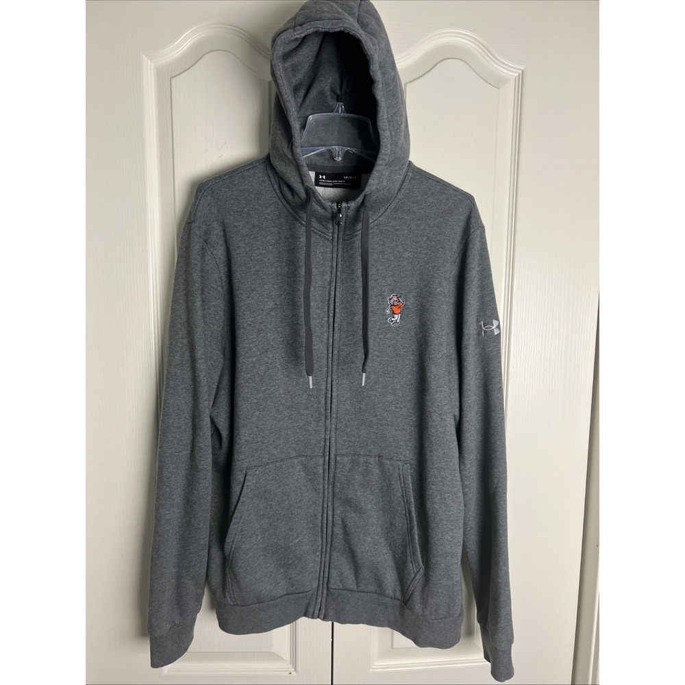Under Armour Full Zip Hoodie Men's Size Large Gray Golf Themed Front Pockets A62
